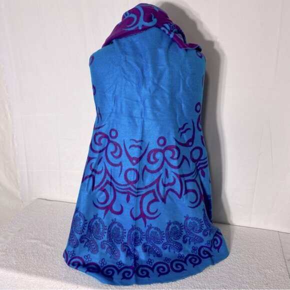 La Cera Blue Purple Swirl Patterned Reversible Shawl Poncho - Picture 4 of 16